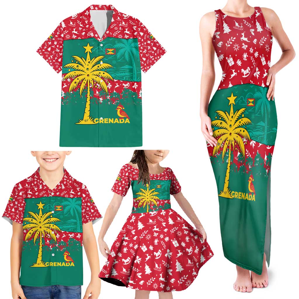 Grenada Christmas Family Matching Tank Maxi Dress and Hawaiian Shirt with Palm Tree Bird and Tropical Holiday Pattern Design - Wonder Print Shop