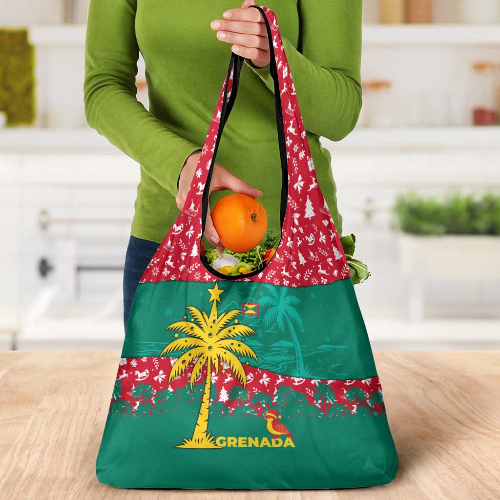Grenada Christmas Grocery Bag with Palm Tree Bird and Tropical Holiday Pattern Design - Wonder Print Shop