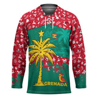 Grenada Christmas Hockey Jersey with Palm Tree Bird and Tropical Holiday Pattern Design - Wonder Print Shop