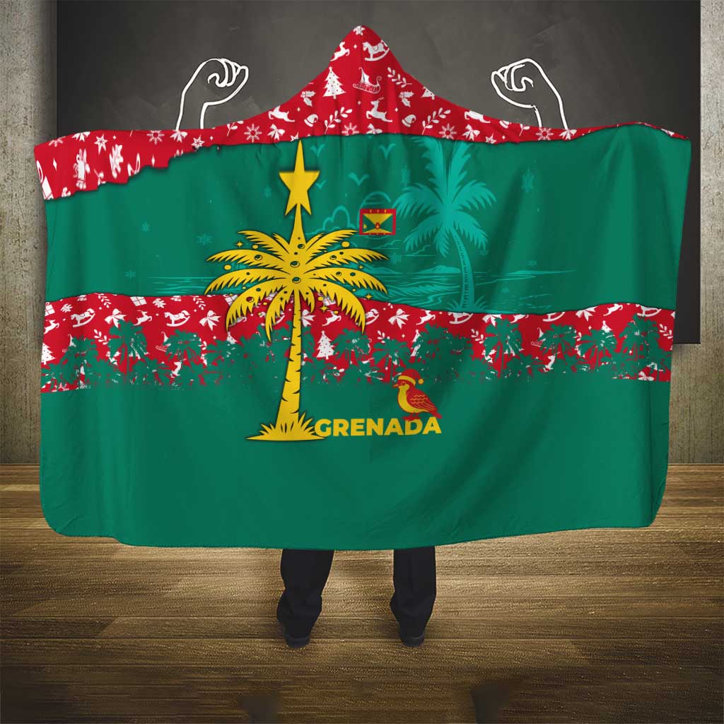 Grenada Christmas Hooded Blanket with Palm Tree Bird and Tropical Holiday Pattern Design - Wonder Print Shop