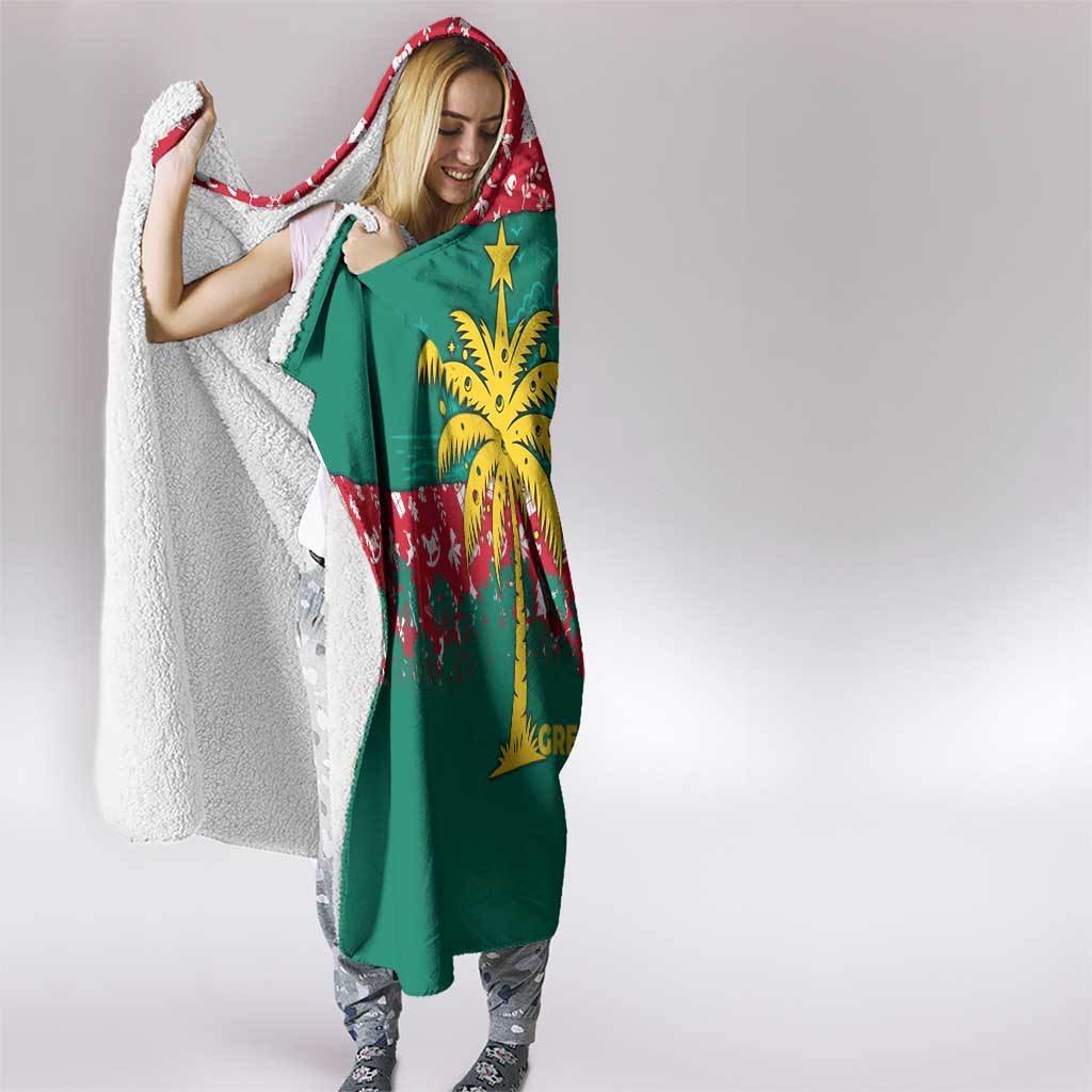 Grenada Christmas Hooded Blanket with Palm Tree Bird and Tropical Holiday Pattern Design - Wonder Print Shop