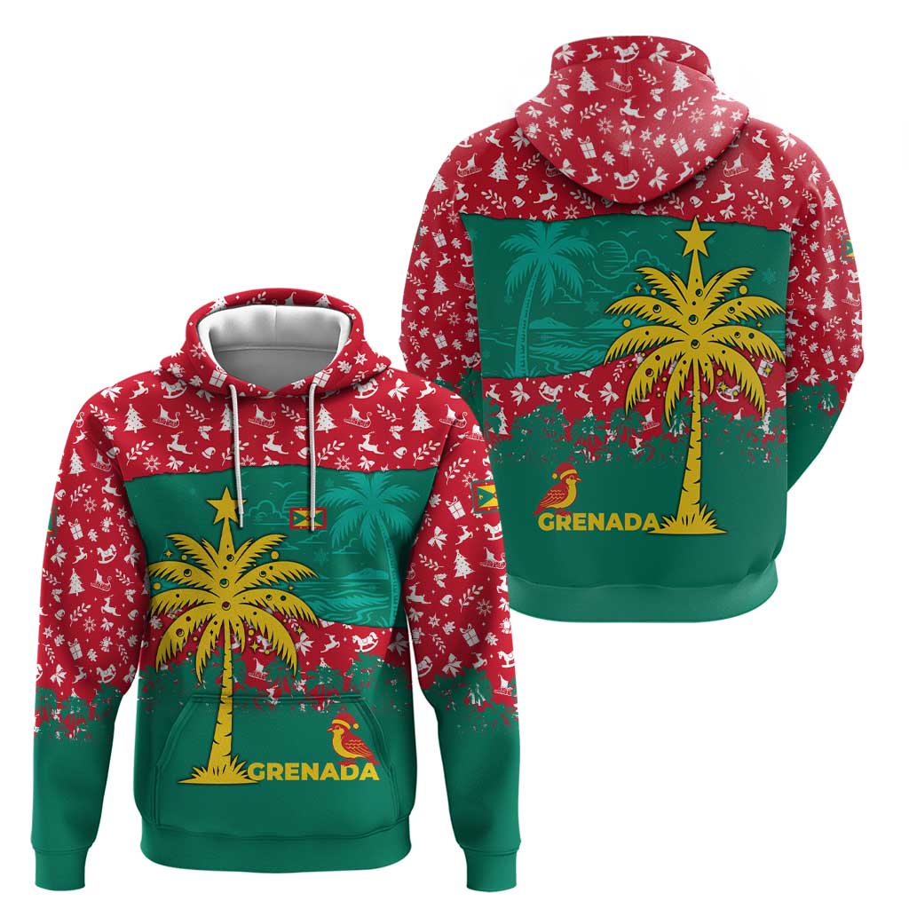 Grenada Christmas Hoodie with Palm Tree Bird and Tropical Holiday Pattern Design - Wonder Print Shop