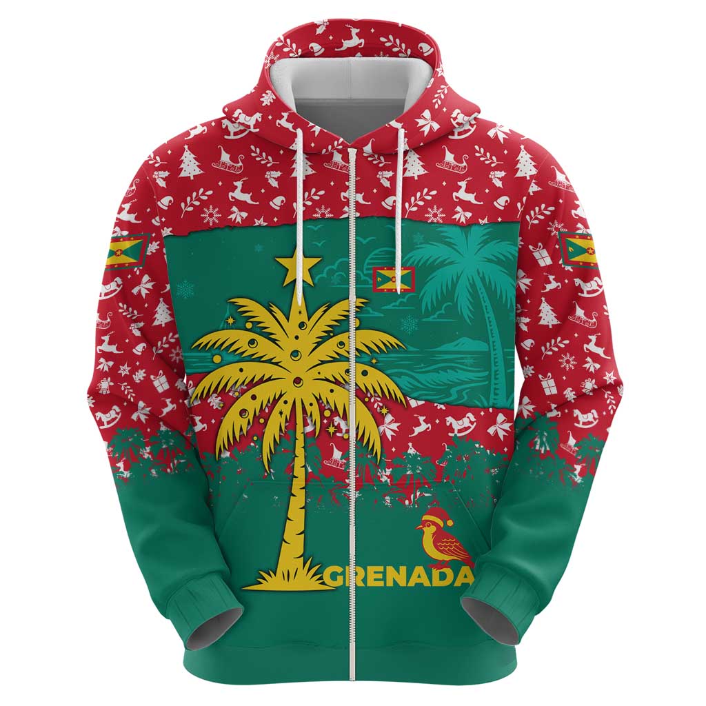 Grenada Christmas Hoodie with Palm Tree Bird and Tropical Holiday Pattern Design - Wonder Print Shop