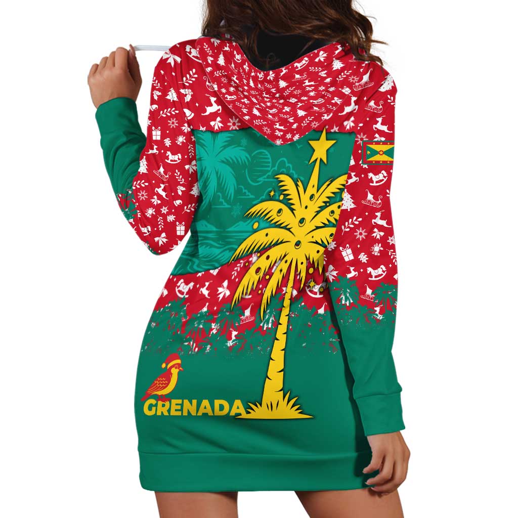 Grenada Christmas Hoodie Dress with Palm Tree Bird and Tropical Holiday Pattern Design - Wonder Print Shop