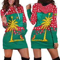 Grenada Christmas Hoodie Dress with Palm Tree Bird and Tropical Holiday Pattern Design - Wonder Print Shop