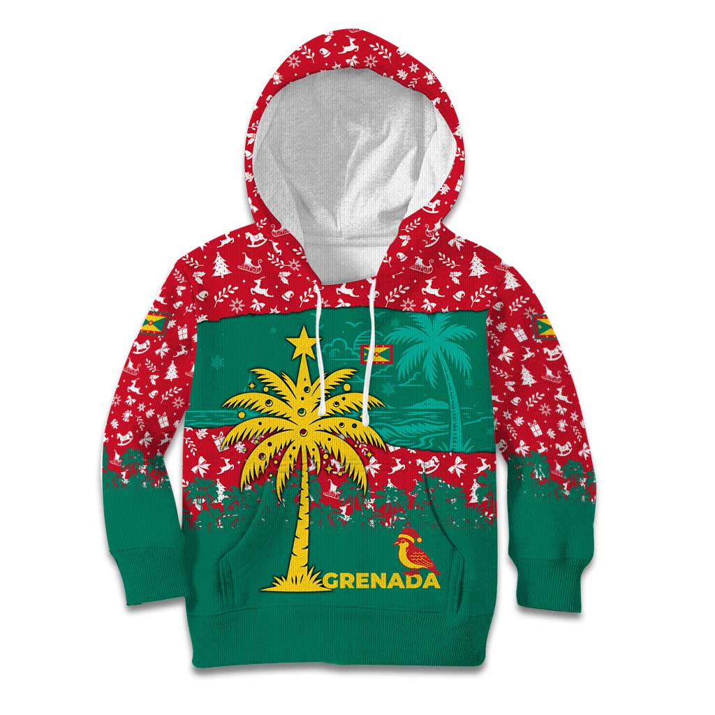 Grenada Christmas Kid Hoodie with Palm Tree Bird and Tropical Holiday Pattern Design - Wonder Print Shop