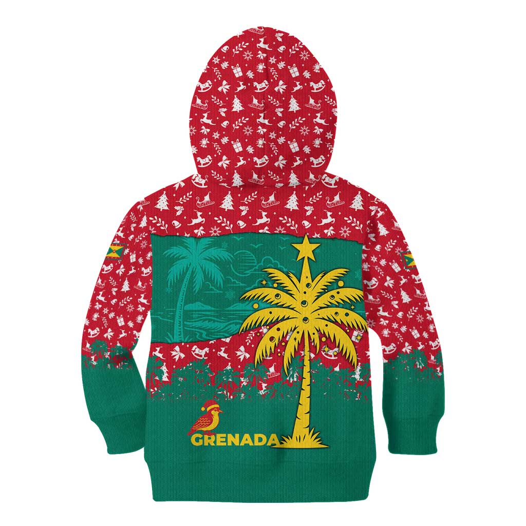 Grenada Christmas Kid Hoodie with Palm Tree Bird and Tropical Holiday Pattern Design - Wonder Print Shop