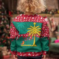 Grenada Christmas Kid Ugly Christmas Sweater with Palm Tree Bird and Tropical Holiday Pattern Design - Wonder Print Shop