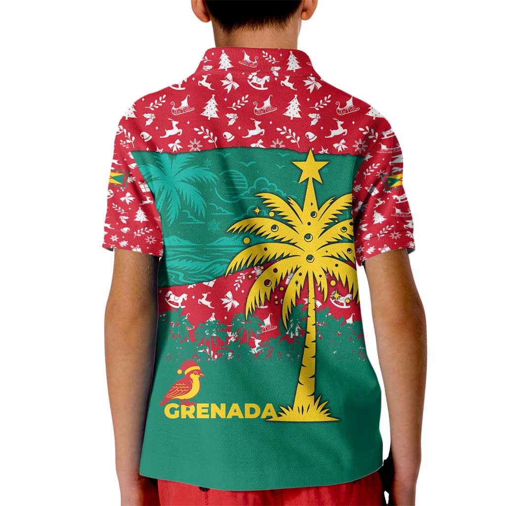 Grenada Christmas Kid Polo Shirt with Palm Tree Bird and Tropical Holiday Pattern Design - Wonder Print Shop