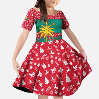 Grenada Christmas Kid Short Sleeve Dress with Palm Tree Bird and Tropical Holiday Pattern Design - Wonder Print Shop
