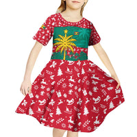 Grenada Christmas Kid Short Sleeve Dress with Palm Tree Bird and Tropical Holiday Pattern Design - Wonder Print Shop
