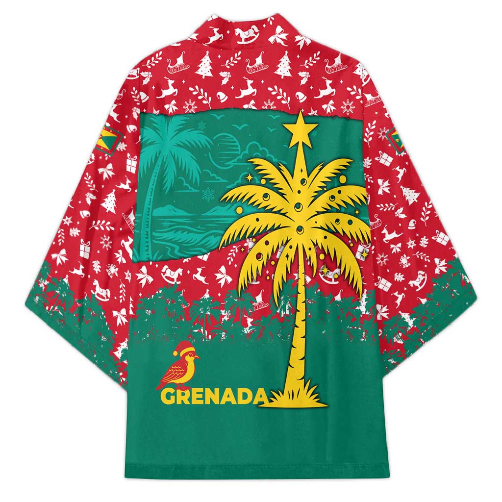 Grenada Christmas Kimono with Palm Tree Bird and Tropical Holiday Pattern Design - Wonder Print Shop