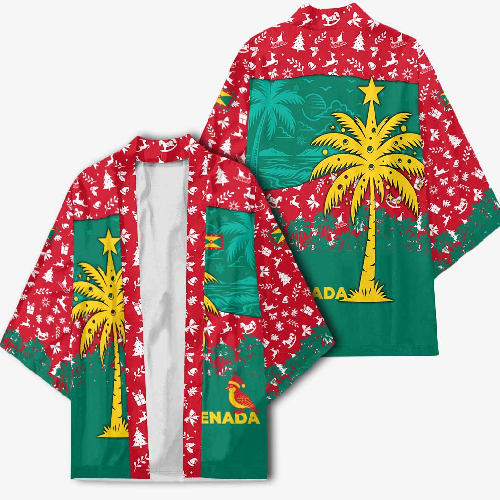 Grenada Christmas Kimono with Palm Tree Bird and Tropical Holiday Pattern Design - Wonder Print Shop