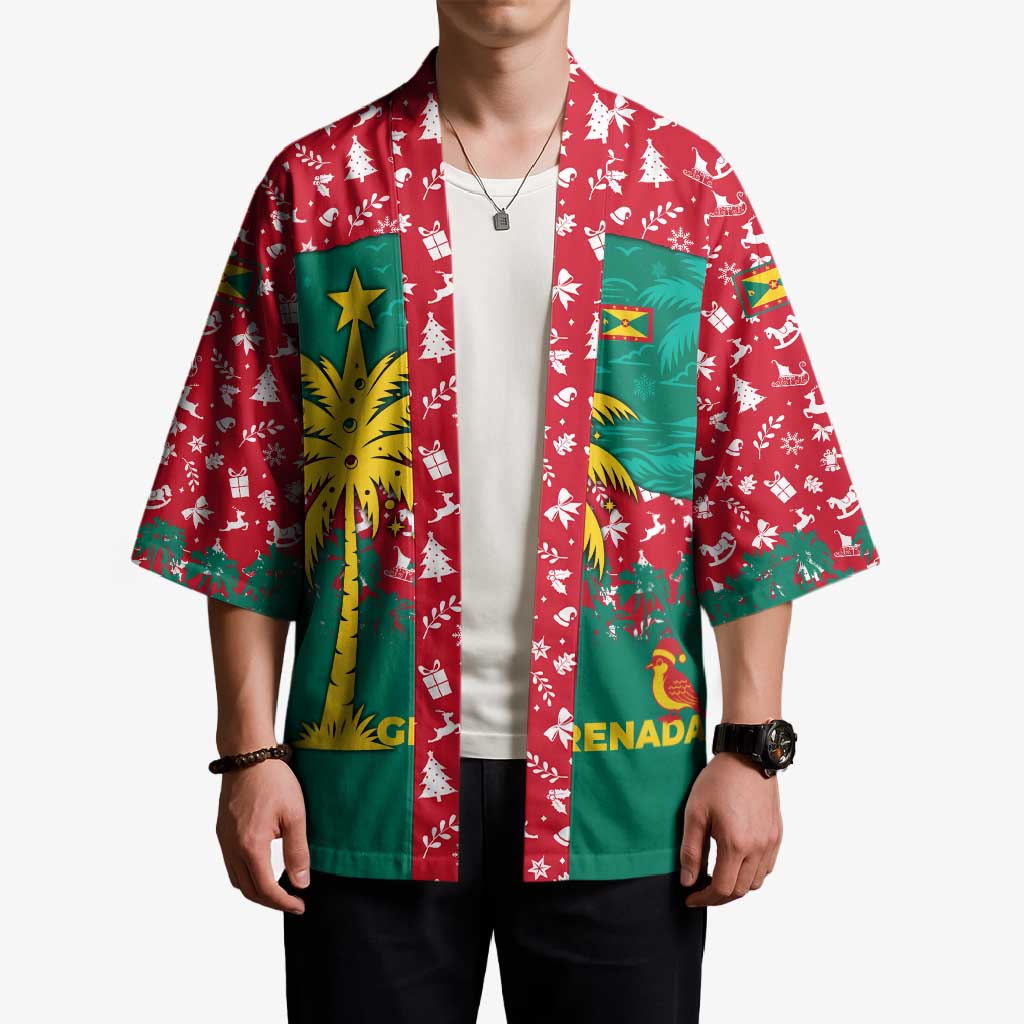 Grenada Christmas Kimono with Palm Tree Bird and Tropical Holiday Pattern Design - Wonder Print Shop