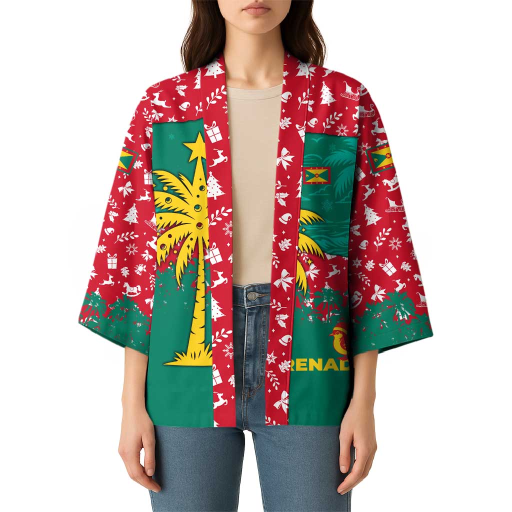 Grenada Christmas Kimono with Palm Tree Bird and Tropical Holiday Pattern Design - Wonder Print Shop