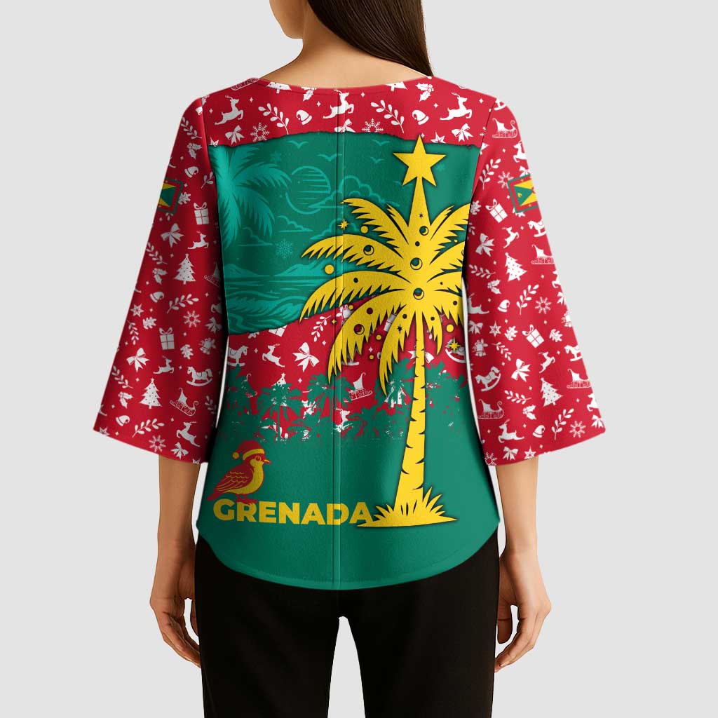 Grenada Christmas Kimono Sleeve Blouse with Palm Tree Bird and Tropical Holiday Pattern Design - Wonder Print Shop