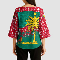 Grenada Christmas Kimono Sleeve Blouse with Palm Tree Bird and Tropical Holiday Pattern Design - Wonder Print Shop