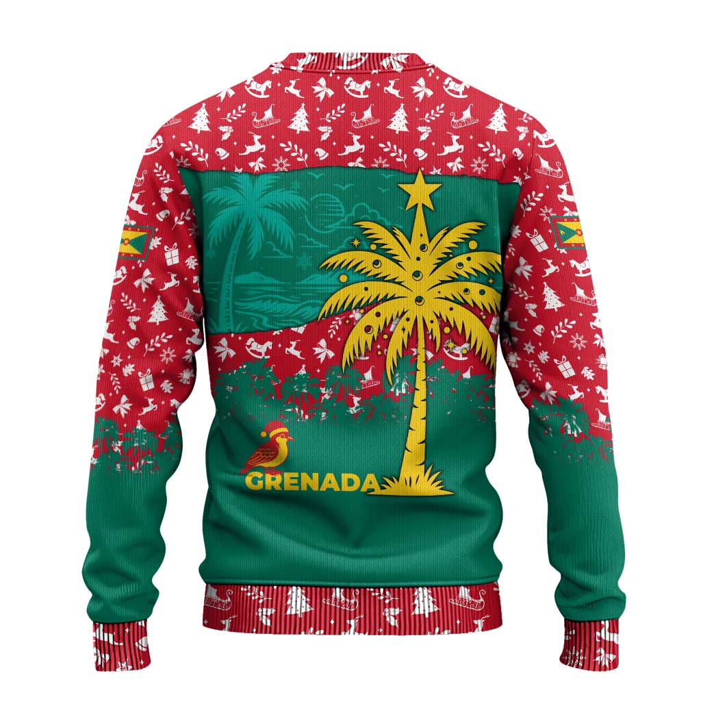 Grenada Christmas Ugly Christmas Sweater with Palm Tree Bird and Tropical Holiday Pattern Design - Wonder Print Shop