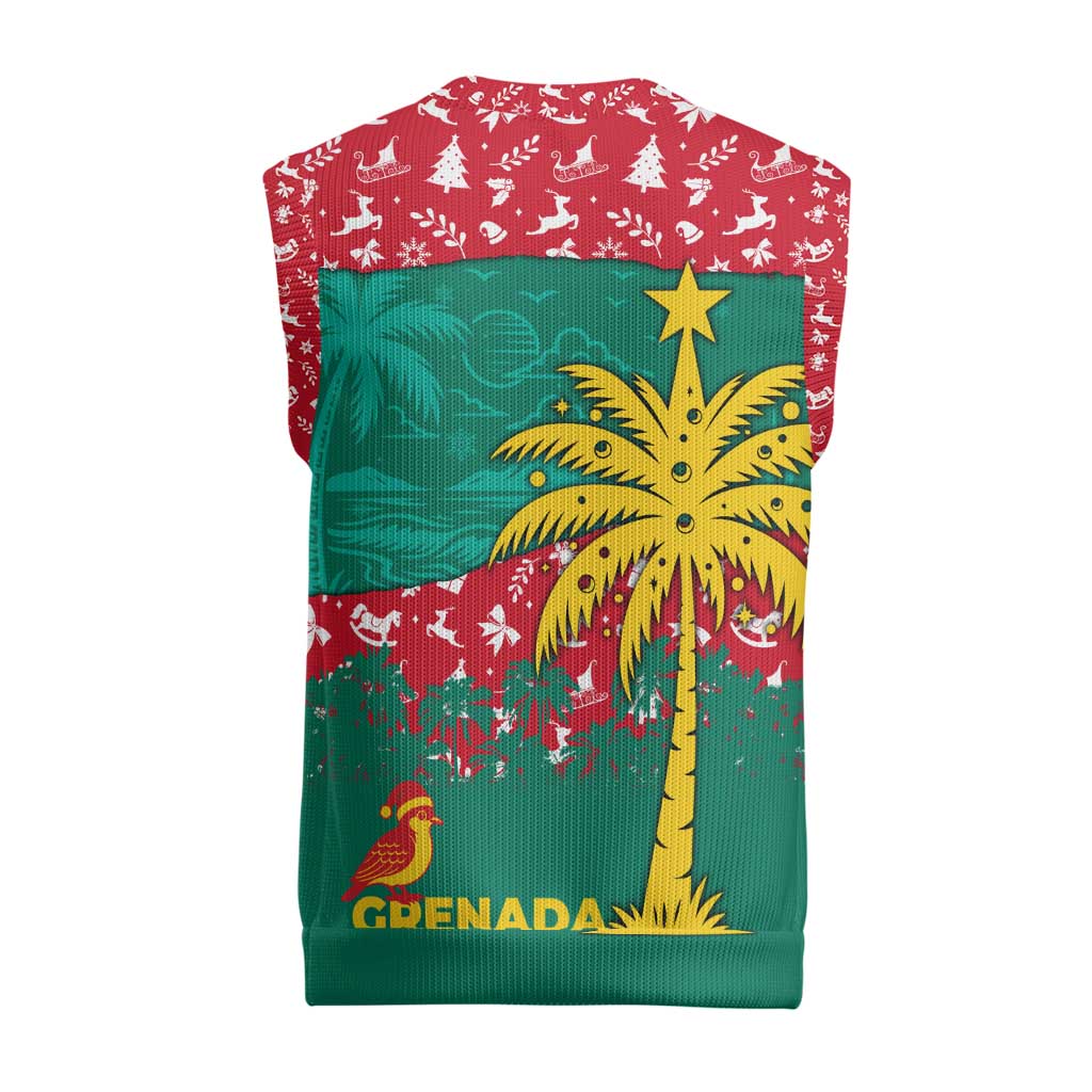 Grenada Christmas Knitted V-Neck Vest with Palm Tree Bird and Tropical Holiday Pattern Design - Wonder Print Shop
