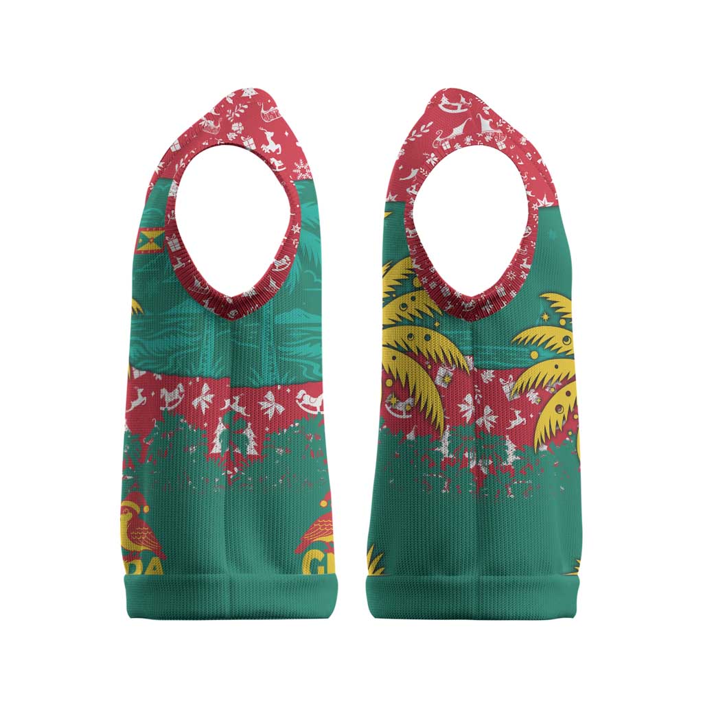 Grenada Christmas Knitted V-Neck Vest with Palm Tree Bird and Tropical Holiday Pattern Design - Wonder Print Shop
