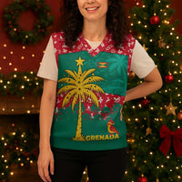 Grenada Christmas Knitted V-Neck Vest with Palm Tree Bird and Tropical Holiday Pattern Design - Wonder Print Shop