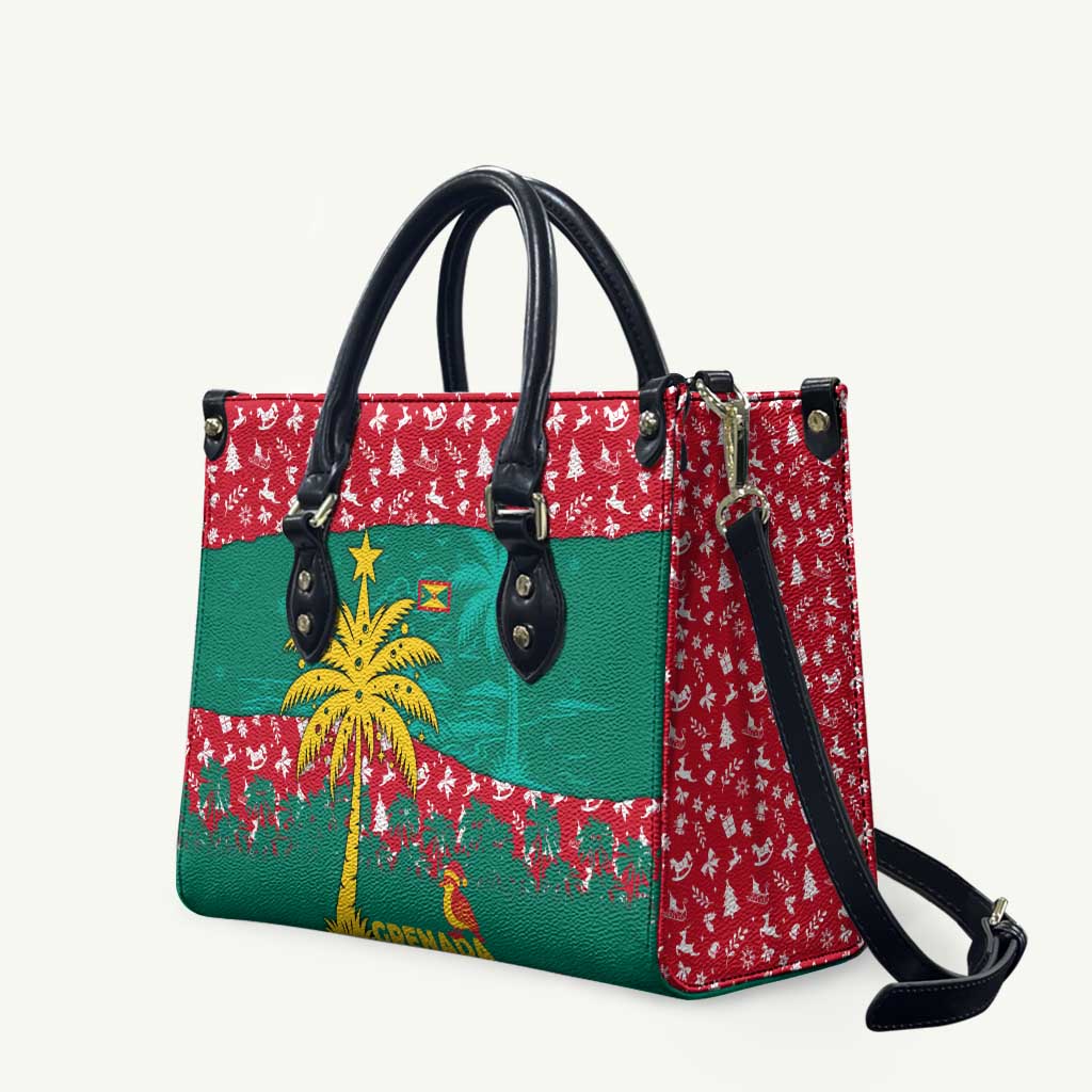 Grenada Christmas Leather Bag with Palm Tree Bird and Tropical Holiday Pattern Design - Wonder Print Shop