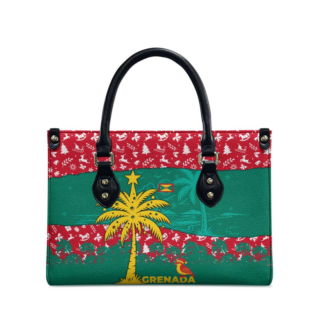 Grenada Christmas Leather Bag with Palm Tree Bird and Tropical Holiday Pattern Design - Wonder Print Shop