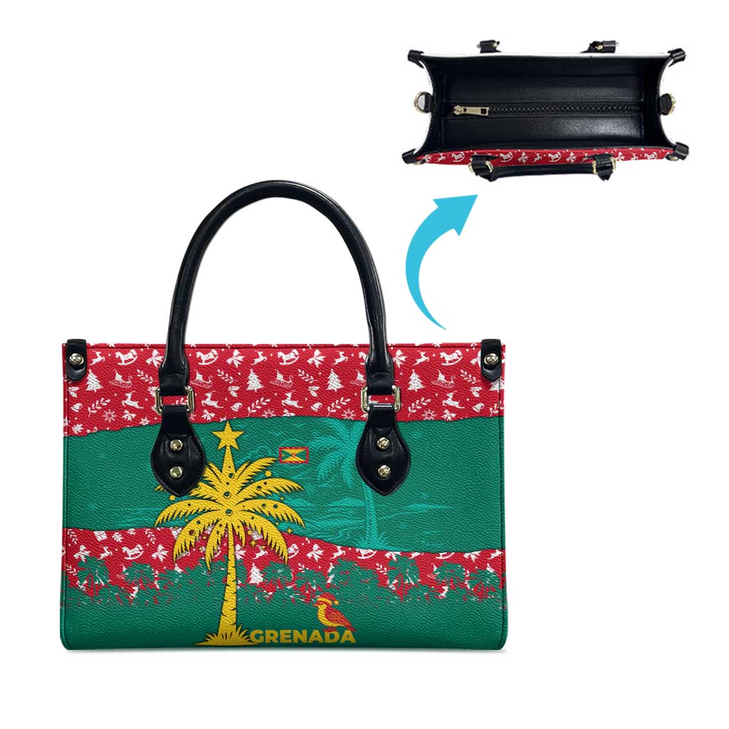 Grenada Christmas Leather Bag with Palm Tree Bird and Tropical Holiday Pattern Design - Wonder Print Shop