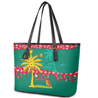 Grenada Christmas Leather Tote Bag with Palm Tree Bird and Tropical Holiday Pattern Design - Wonder Print Shop