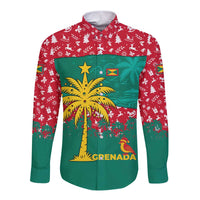 Grenada Christmas Long Sleeve Button Shirt with Palm Tree Bird and Tropical Holiday Pattern Design - Wonder Print Shop