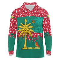 Grenada Christmas Long Sleeve Polo Shirt with Palm Tree Bird and Tropical Holiday Pattern Design - Wonder Print Shop