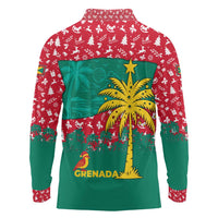 Grenada Christmas Long Sleeve Polo Shirt with Palm Tree Bird and Tropical Holiday Pattern Design - Wonder Print Shop