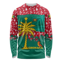 Grenada Christmas Long Sleeve Shirt with Palm Tree Bird and Tropical Holiday Pattern Design - Wonder Print Shop