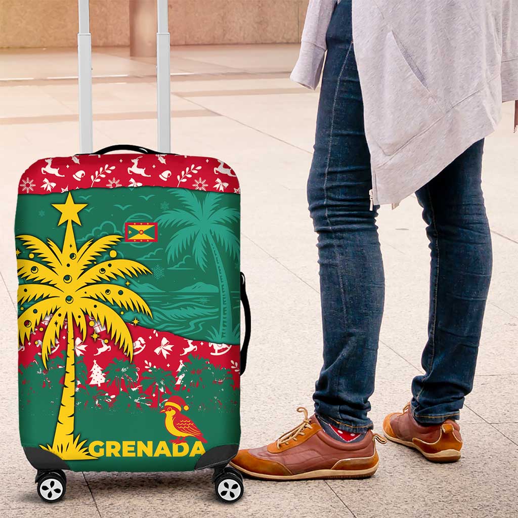 Grenada Christmas Luggage Cover with Palm Tree Bird and Tropical Holiday Pattern Design - Wonder Print Shop
