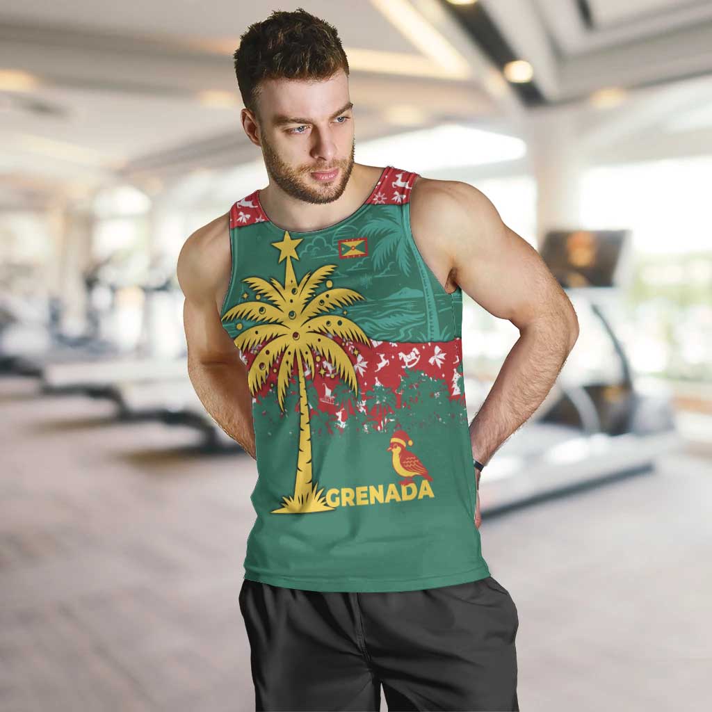Grenada Christmas Men Tank Top with Palm Tree Bird and Tropical Holiday Pattern Design - Wonder Print Shop