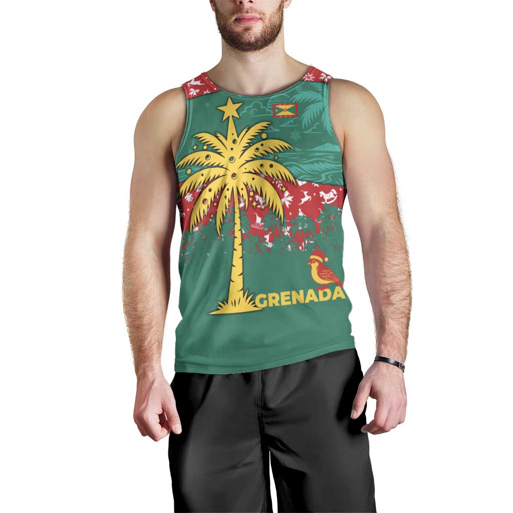 Grenada Christmas Men Tank Top with Palm Tree Bird and Tropical Holiday Pattern Design - Wonder Print Shop