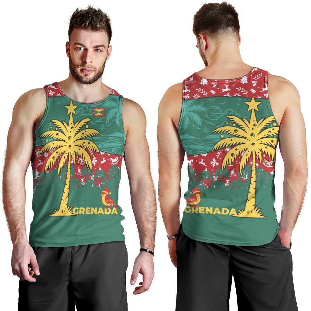 Grenada Christmas Men Tank Top with Palm Tree Bird and Tropical Holiday Pattern Design - Wonder Print Shop