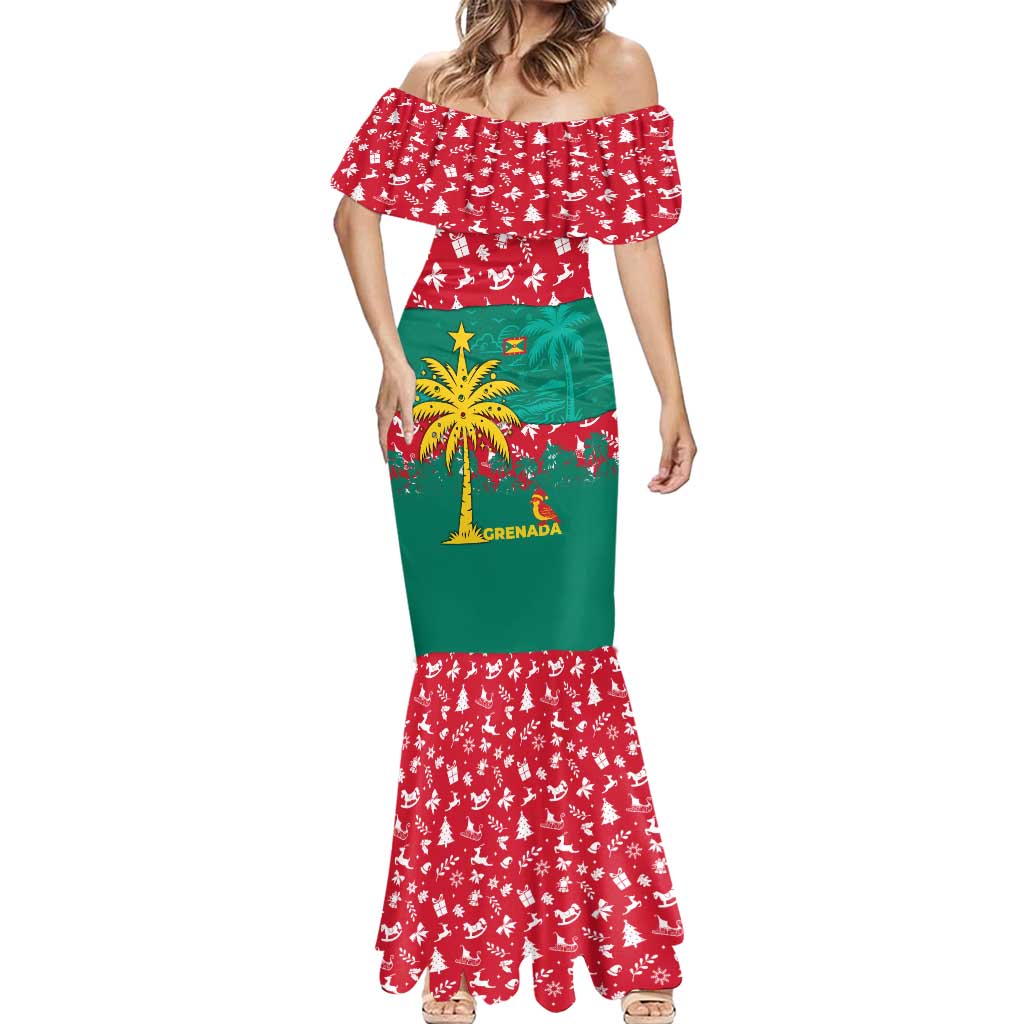 Grenada Christmas Mermaid Dress with Palm Tree Bird and Tropical Holiday Pattern Design - Wonder Print Shop