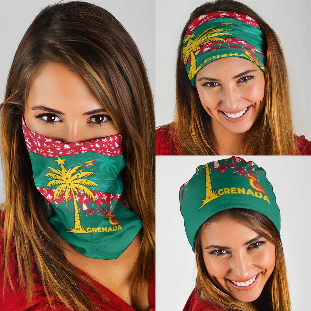 Grenada Christmas Neck Gaiter with Palm Tree Bird and Tropical Holiday Pattern Design - Wonder Print Shop