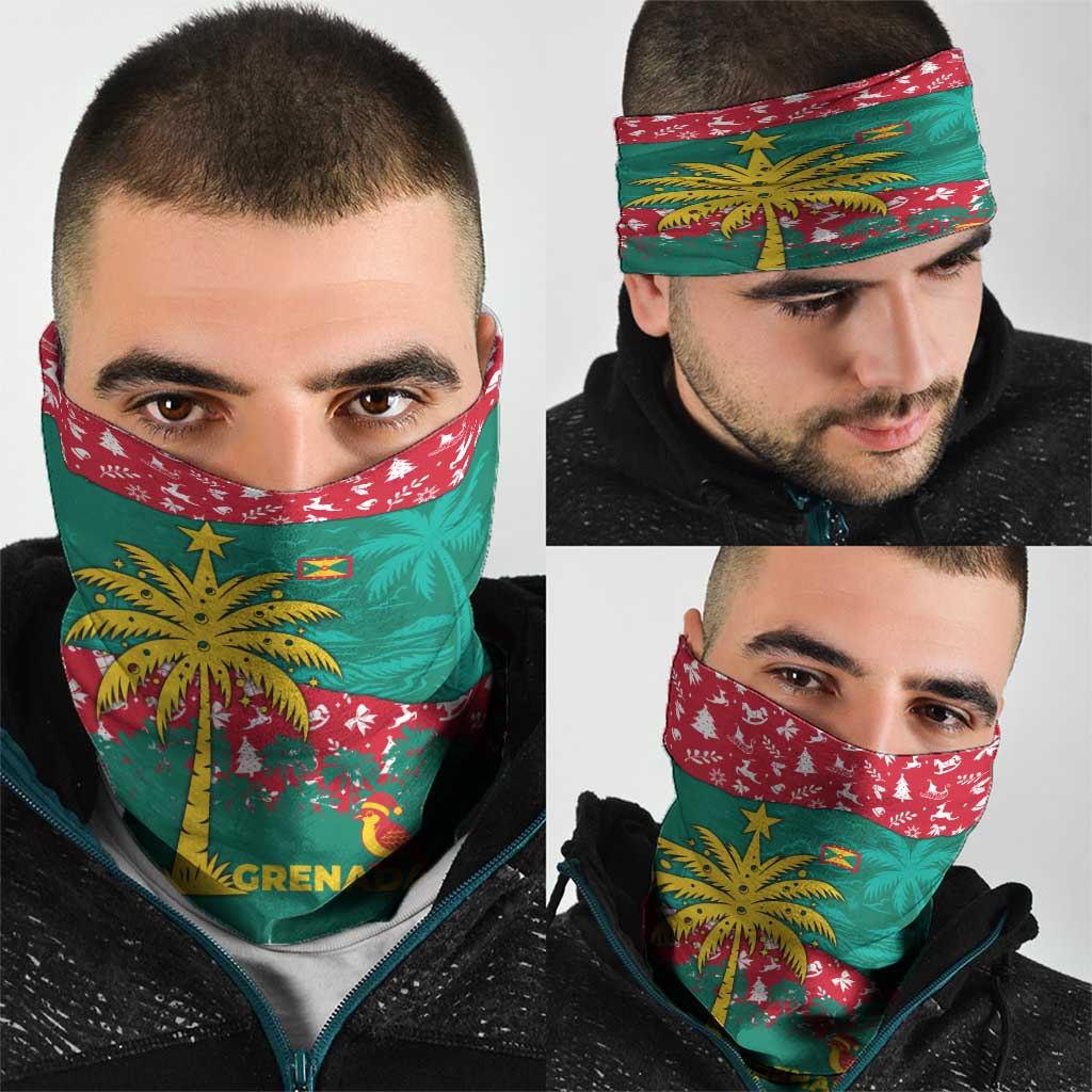 Grenada Christmas Neck Gaiter with Palm Tree Bird and Tropical Holiday Pattern Design - Wonder Print Shop
