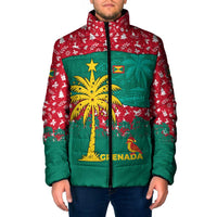 Grenada Christmas Padded Jacket with Palm Tree Bird and Tropical Holiday Pattern Design - Wonder Print Shop