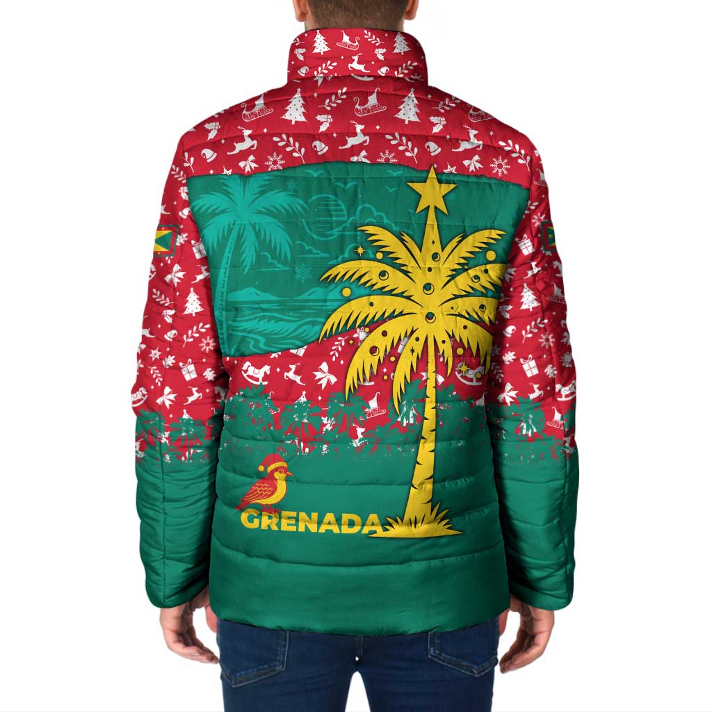 Grenada Christmas Padded Jacket with Palm Tree Bird and Tropical Holiday Pattern Design - Wonder Print Shop