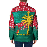 Grenada Christmas Padded Jacket with Palm Tree Bird and Tropical Holiday Pattern Design - Wonder Print Shop