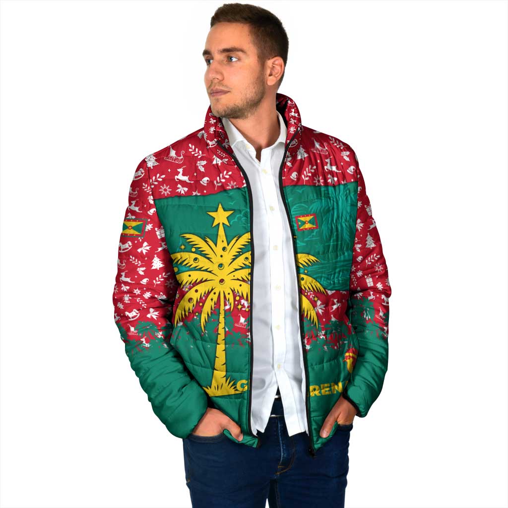 Grenada Christmas Padded Jacket with Palm Tree Bird and Tropical Holiday Pattern Design - Wonder Print Shop
