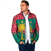 Grenada Christmas Padded Jacket with Palm Tree Bird and Tropical Holiday Pattern Design - Wonder Print Shop