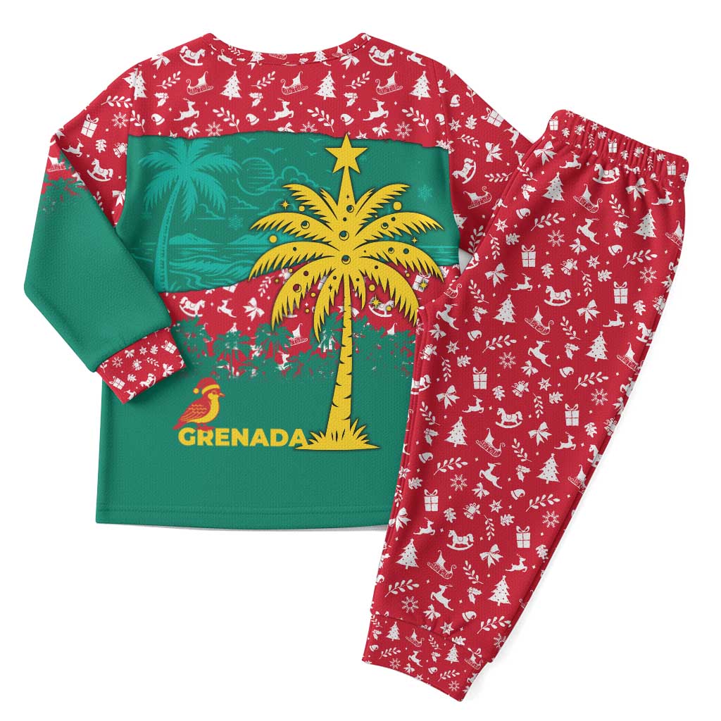 Grenada Christmas Pajama Set with Palm Tree Bird and Tropical Holiday Pattern Design - Wonder Print Shop