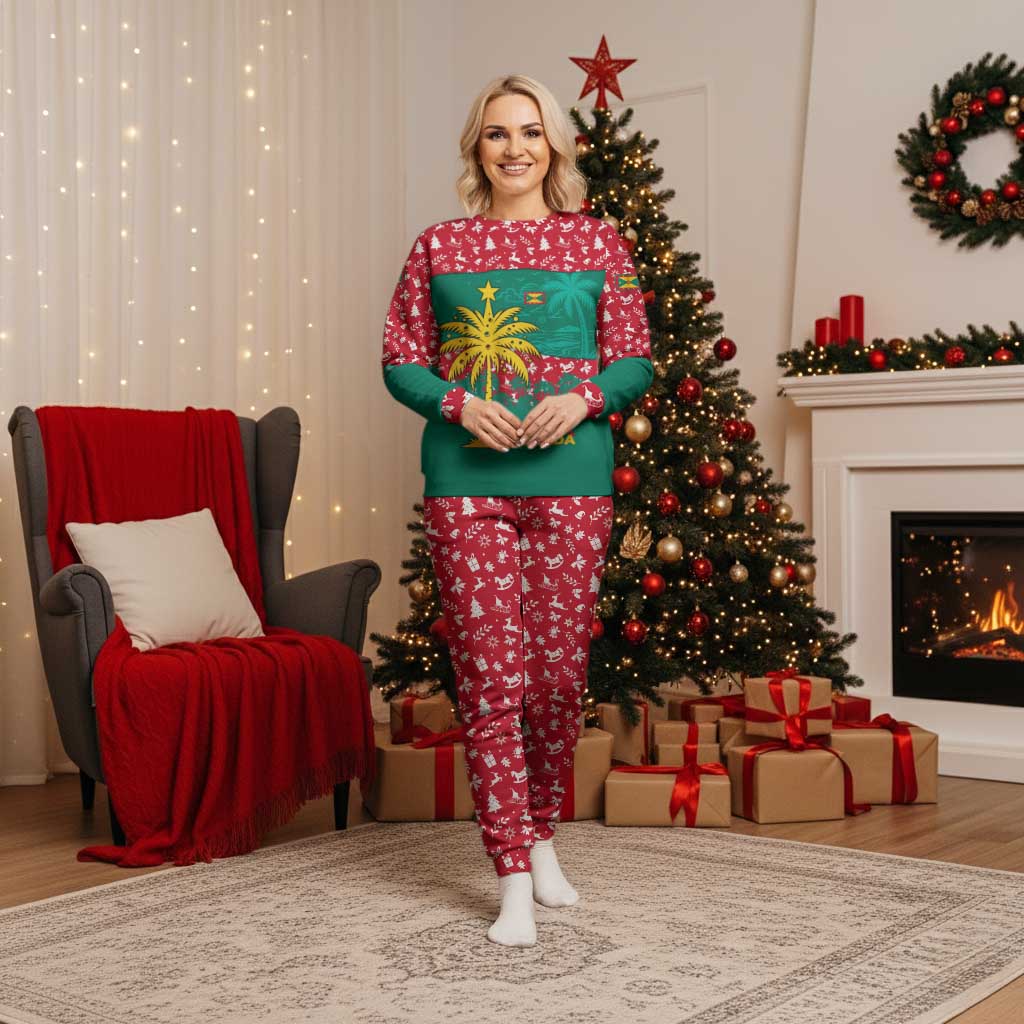 Grenada Christmas Pajama Set with Palm Tree Bird and Tropical Holiday Pattern Design - Wonder Print Shop