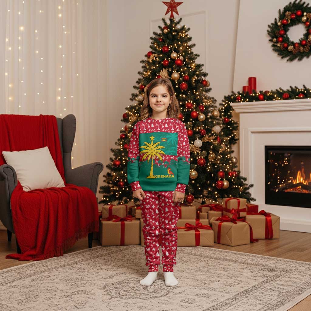 Grenada Christmas Pajama Set with Palm Tree Bird and Tropical Holiday Pattern Design - Wonder Print Shop
