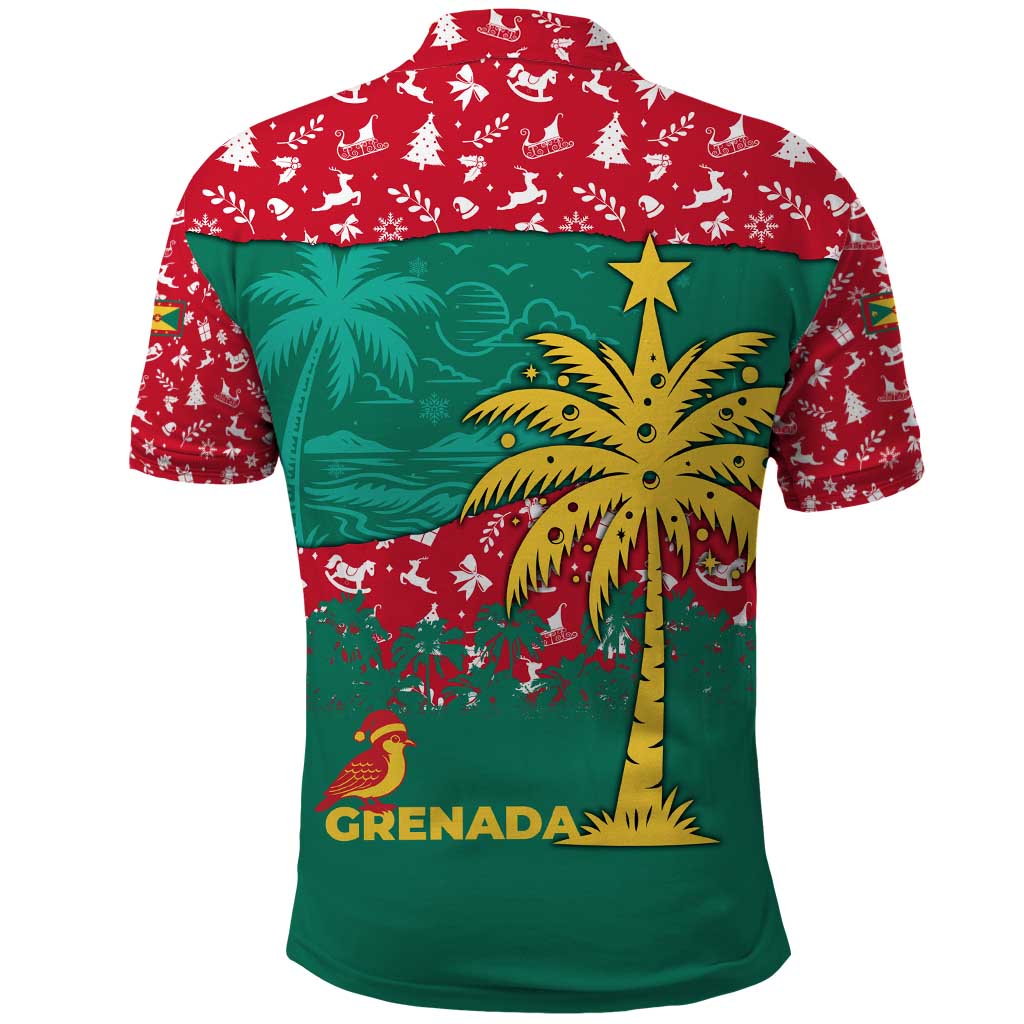 Grenada Christmas Polo Shirt with Palm Tree Bird and Tropical Holiday Pattern Design - Wonder Print Shop