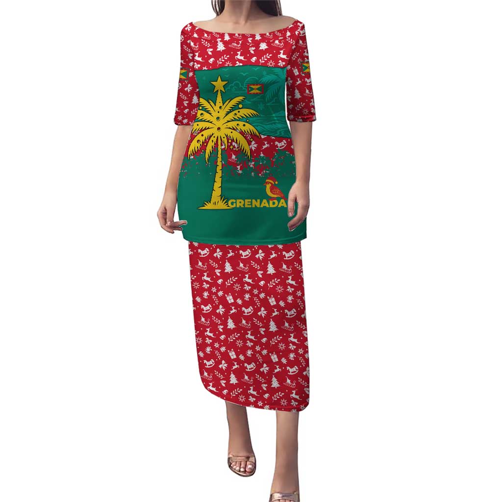 Grenada Christmas Puletasi with Palm Tree Bird and Tropical Holiday Pattern Design - Wonder Print Shop
